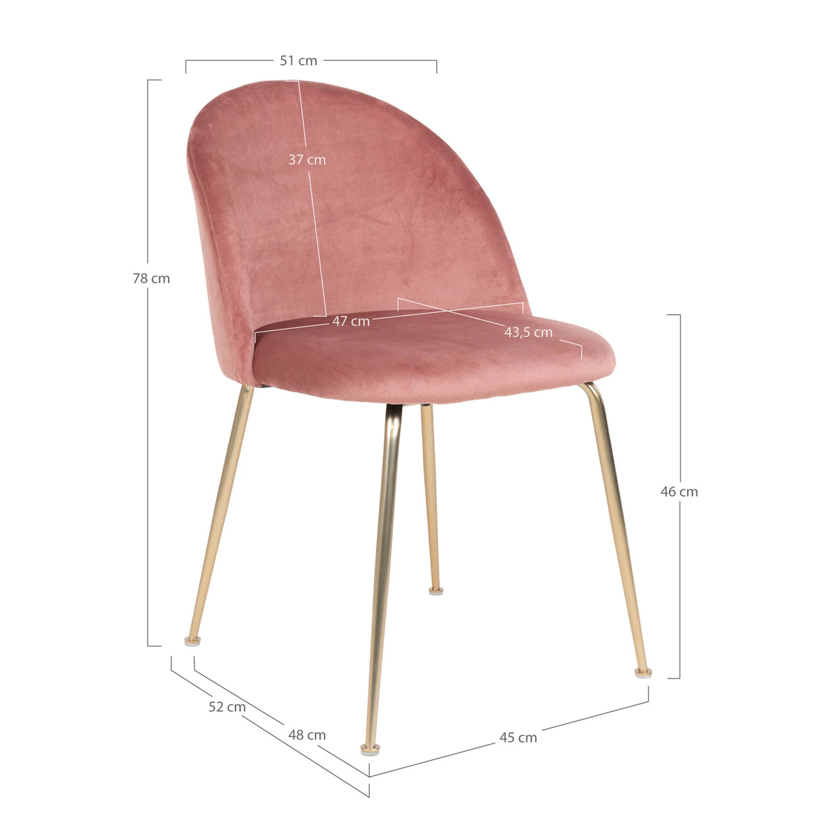 House Nordic, Geneve Matstol Sammet Rosa med Mässingsfärgade Ben – set om 2