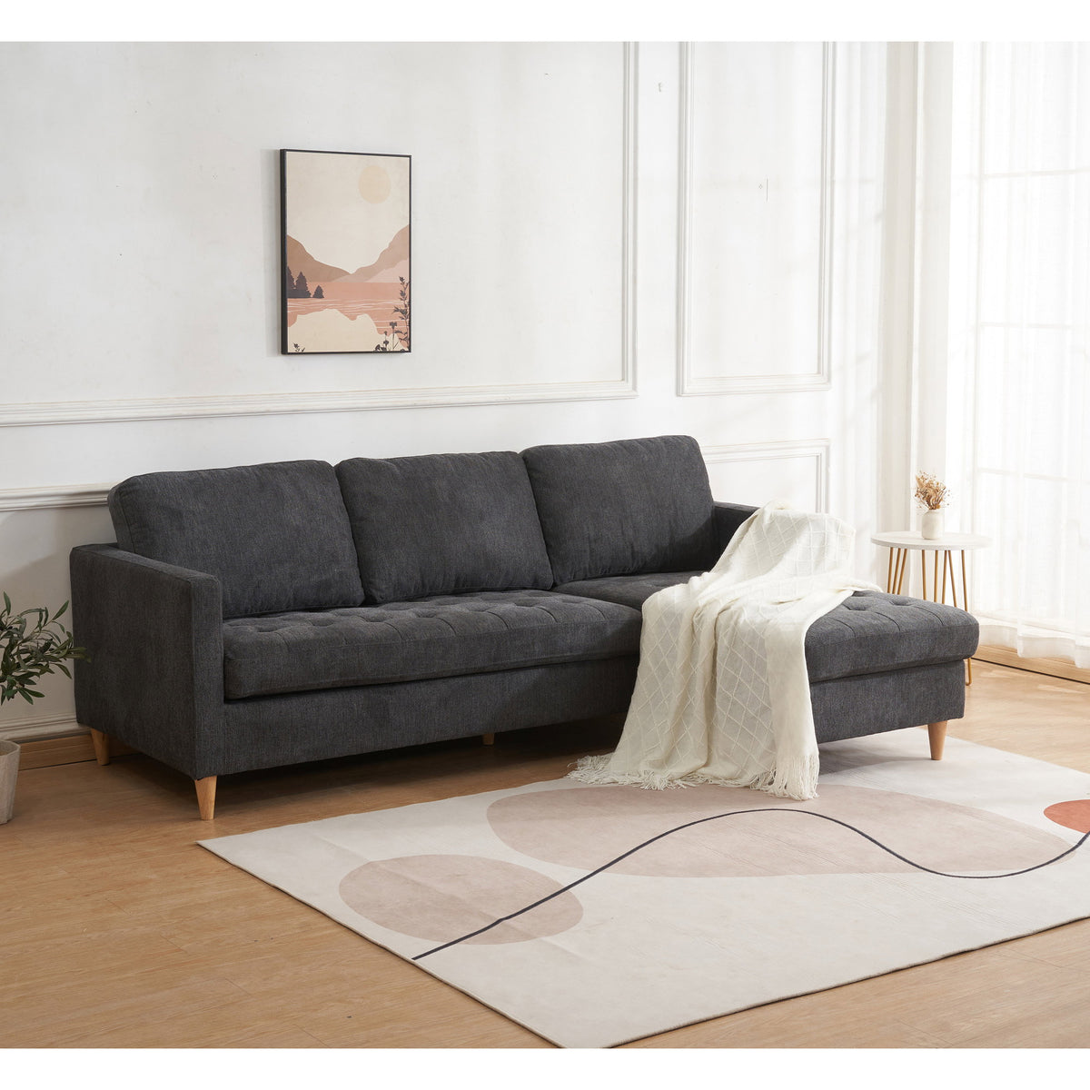 House Nordic, Firenze Loungesoffa Mörkgrå med Naturfärgade Träben