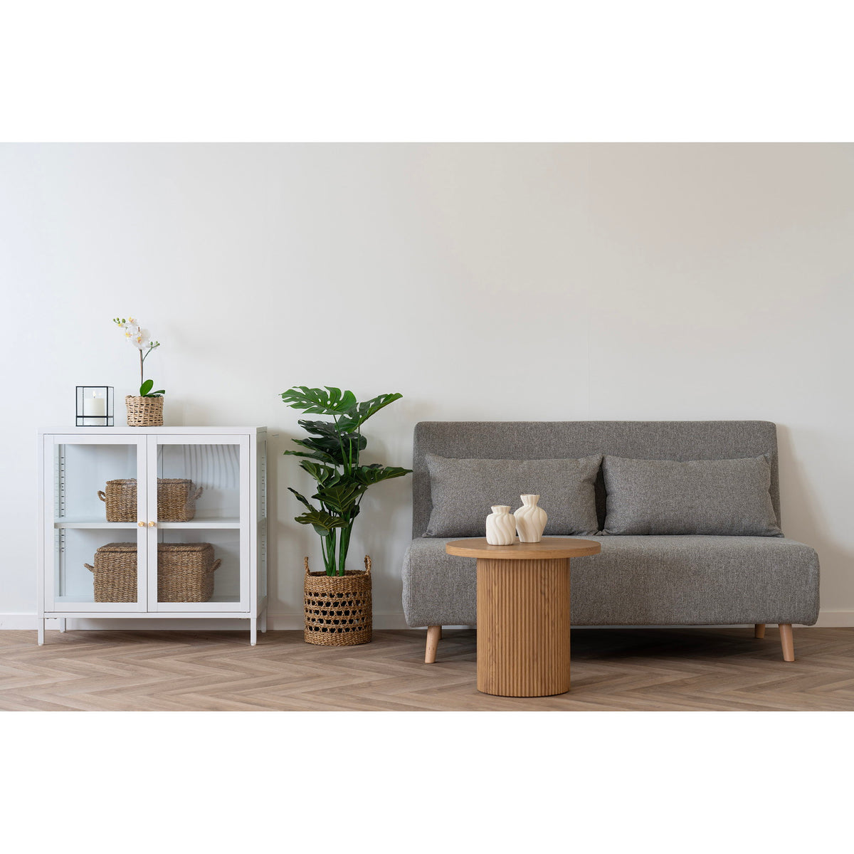 House Nordic, Marlow 2-sits Bäddsoffa Grå med Naturfärgade Ben