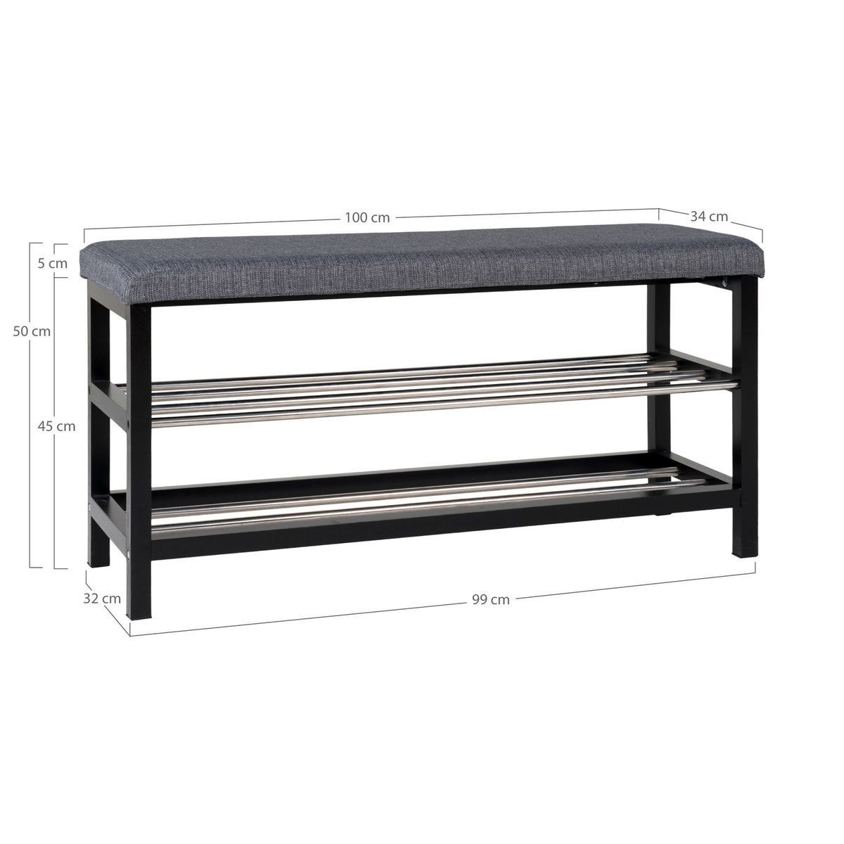 House Nordic, Padova Bänk med Dyna och Hyllor Grå 100 cm