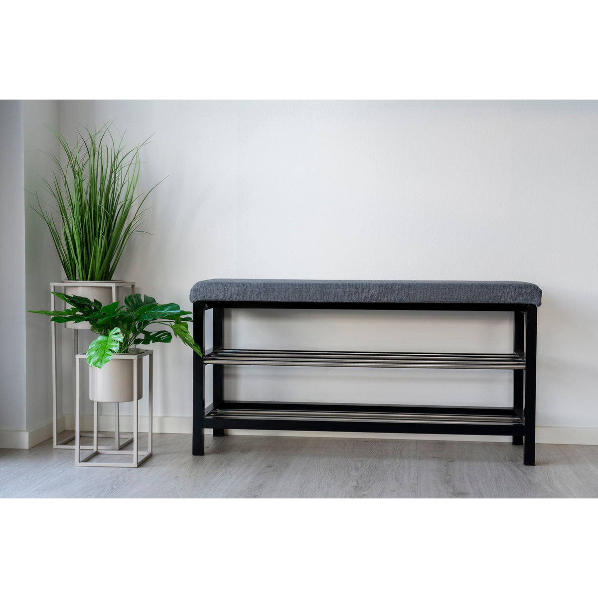 House Nordic, Padova Bänk med Dyna och Hyllor Grå 100 cm