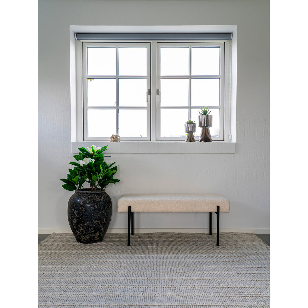 House Nordic, Swindon Bänk Bouclé Vit 100 cm