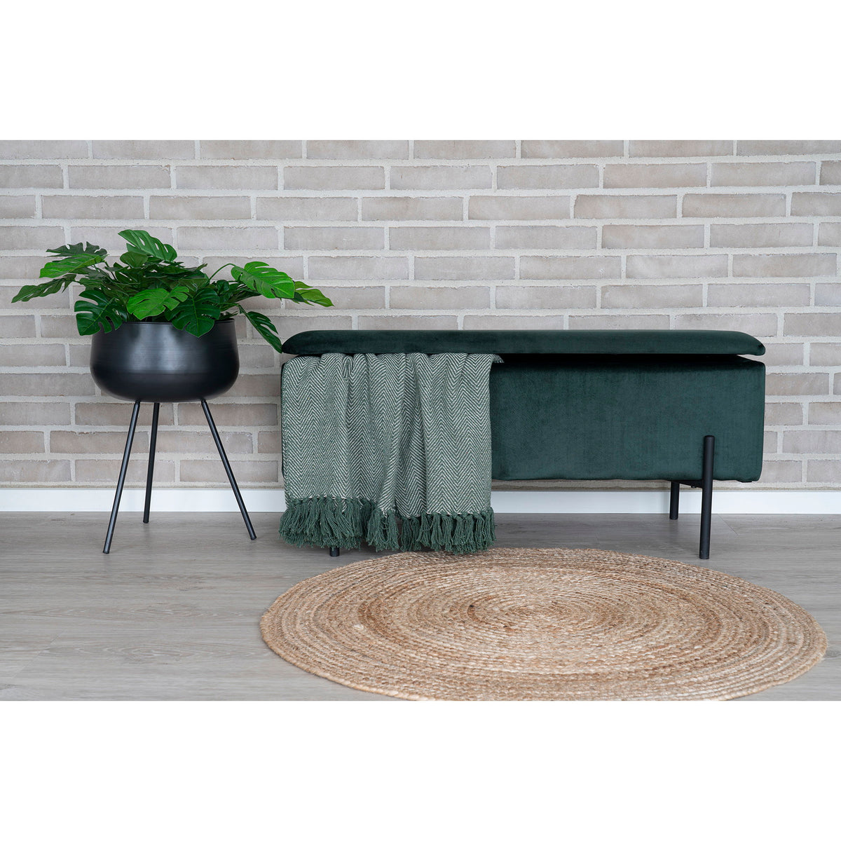 House Nordic, Watford Bänk med Förvaring Sammet Grön 95 cm
