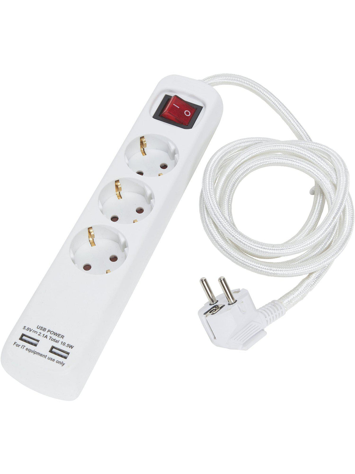 Grenuttag 3:a M USB – Vit/white 1.4m 5 cm