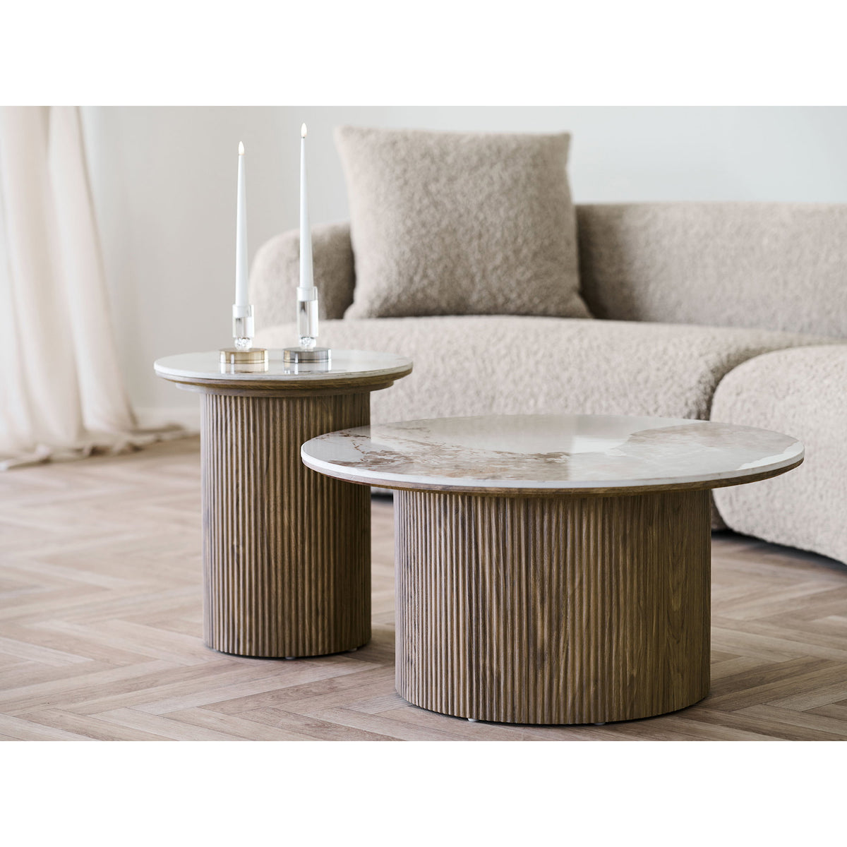 House Nordic, Athens Runt Soffbord Keramik Vit / Brun Ø80 cm