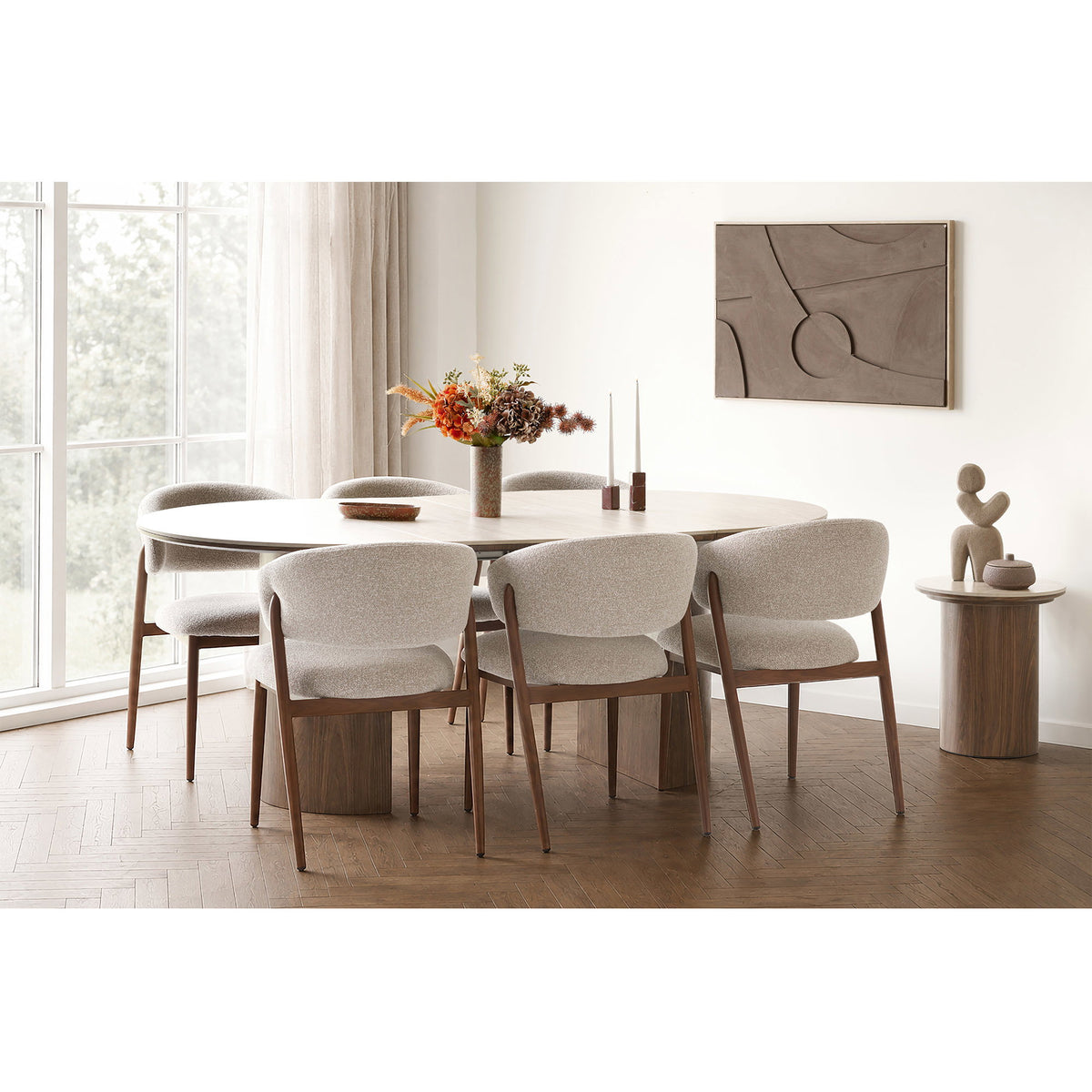 House Nordic, Delphi Sidobord Keramik Travertin / Mörkbrun Ø45 cm