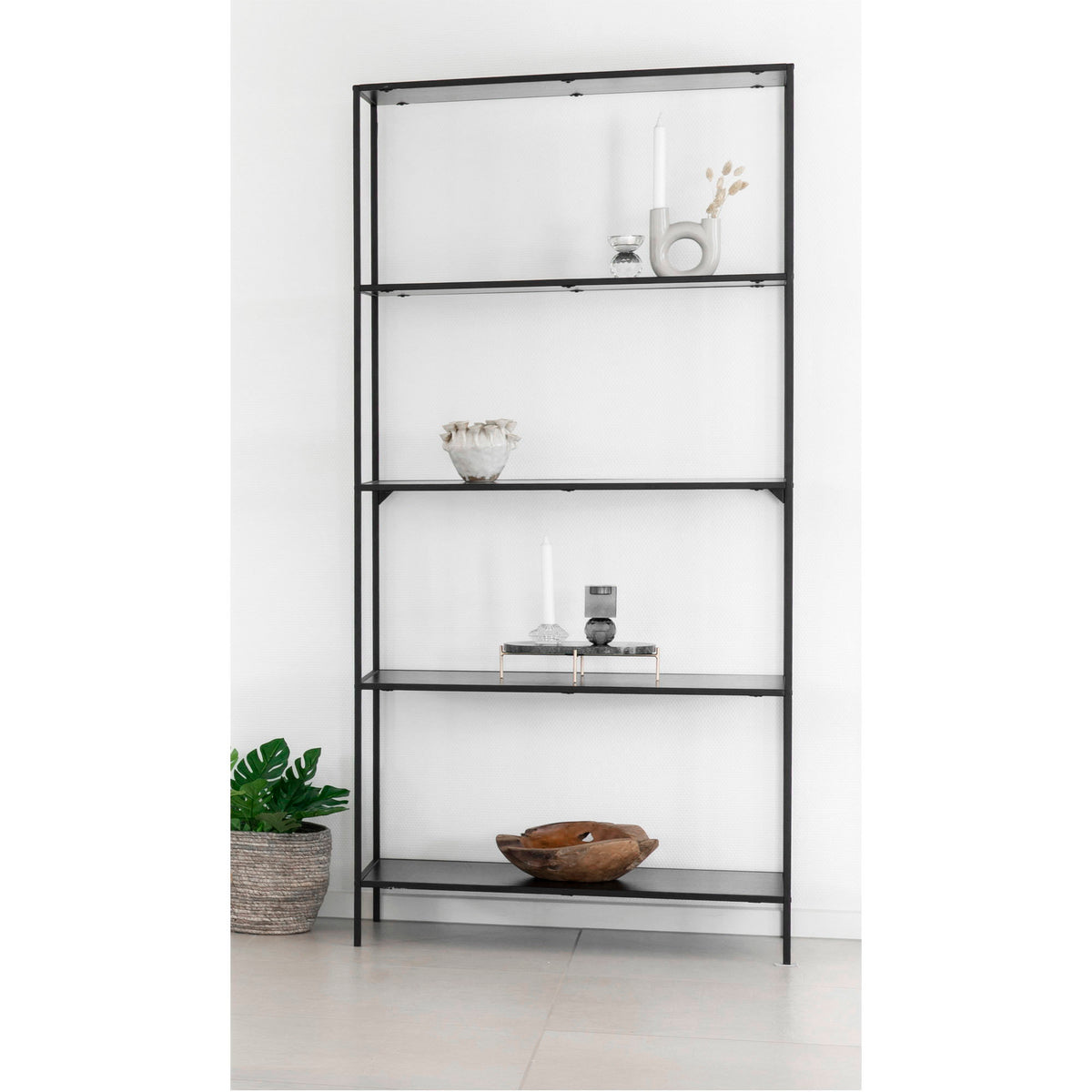 House Nordic, Vita Bokhylla Svart 5 Hyllplan 170 cm