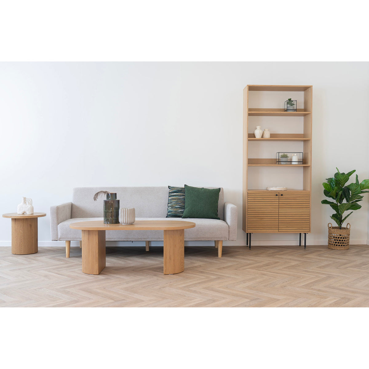 House Nordic, Kyoto Bokhylla Ekfaner Natur 2 Dörrar 4 Hyllplan 200 cm
