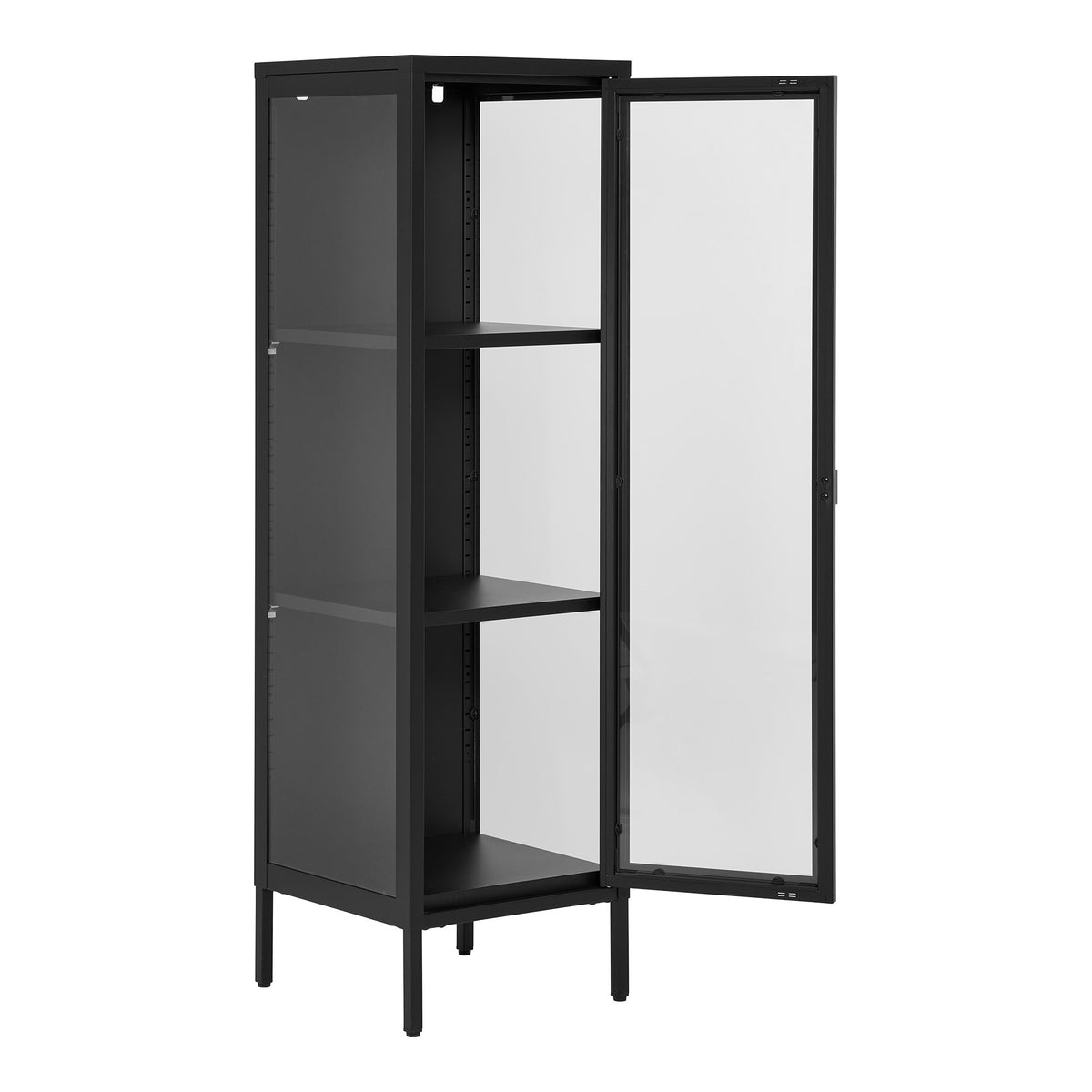 House Nordic, Brisbane Smalt Vitrinskåp Stål Svart 1 Glasdörr 140 cm