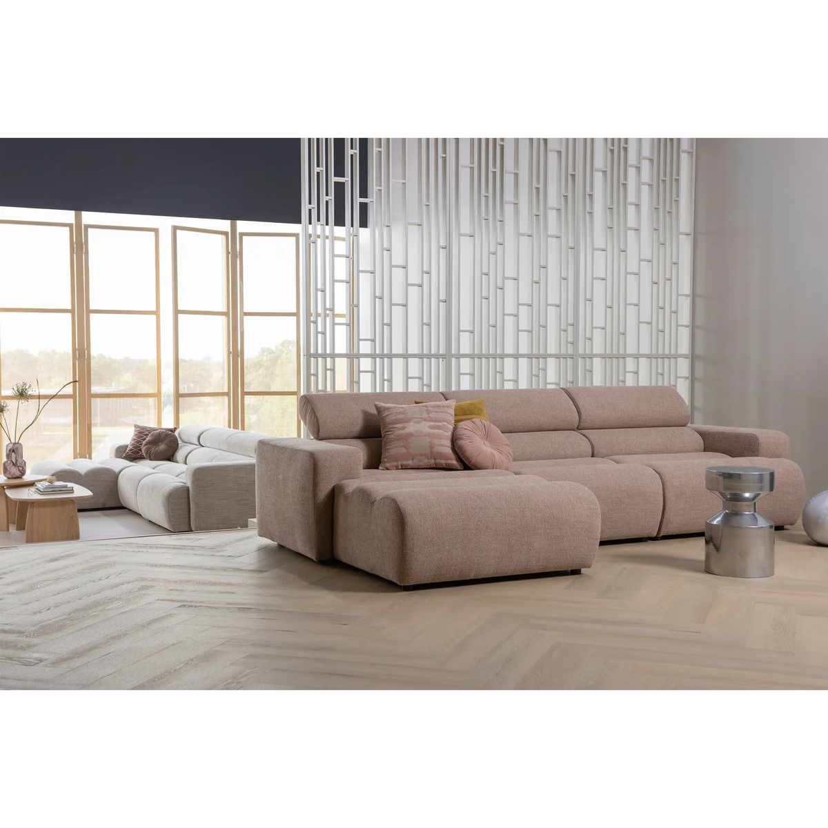 WOOOD, Novi schäslongsoffa vänster – bouclé, taupe