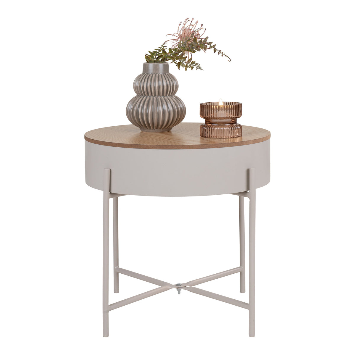 House Nordic, Sisco Runt Sidobord Beige / Natur Ø40 cm