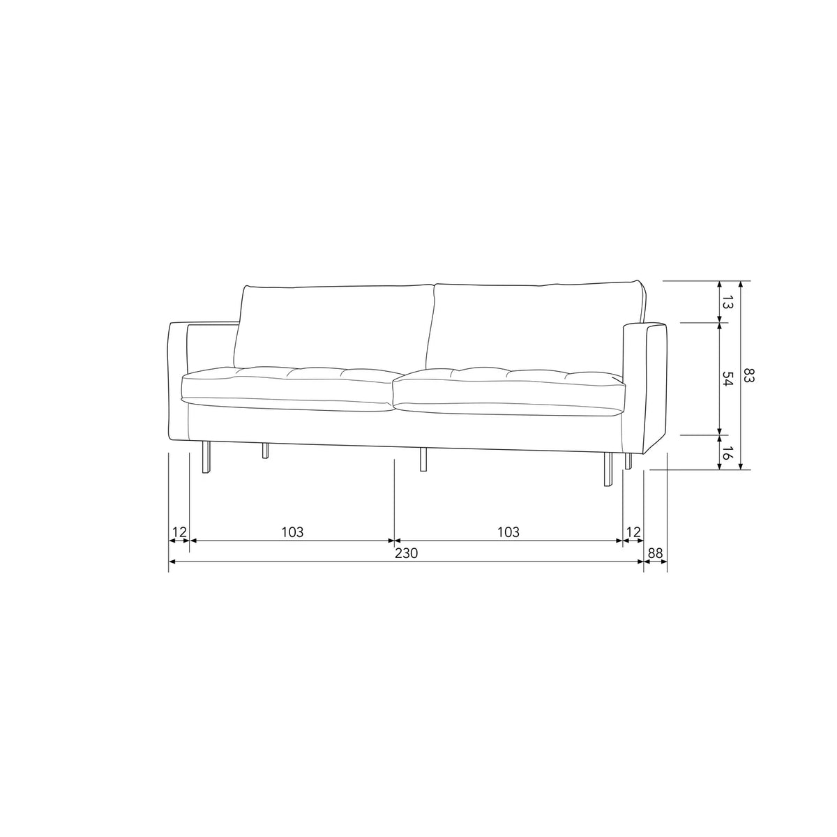 WOOOD, Rodeo Classic 2,5-sitssoffa ekoläder cognac