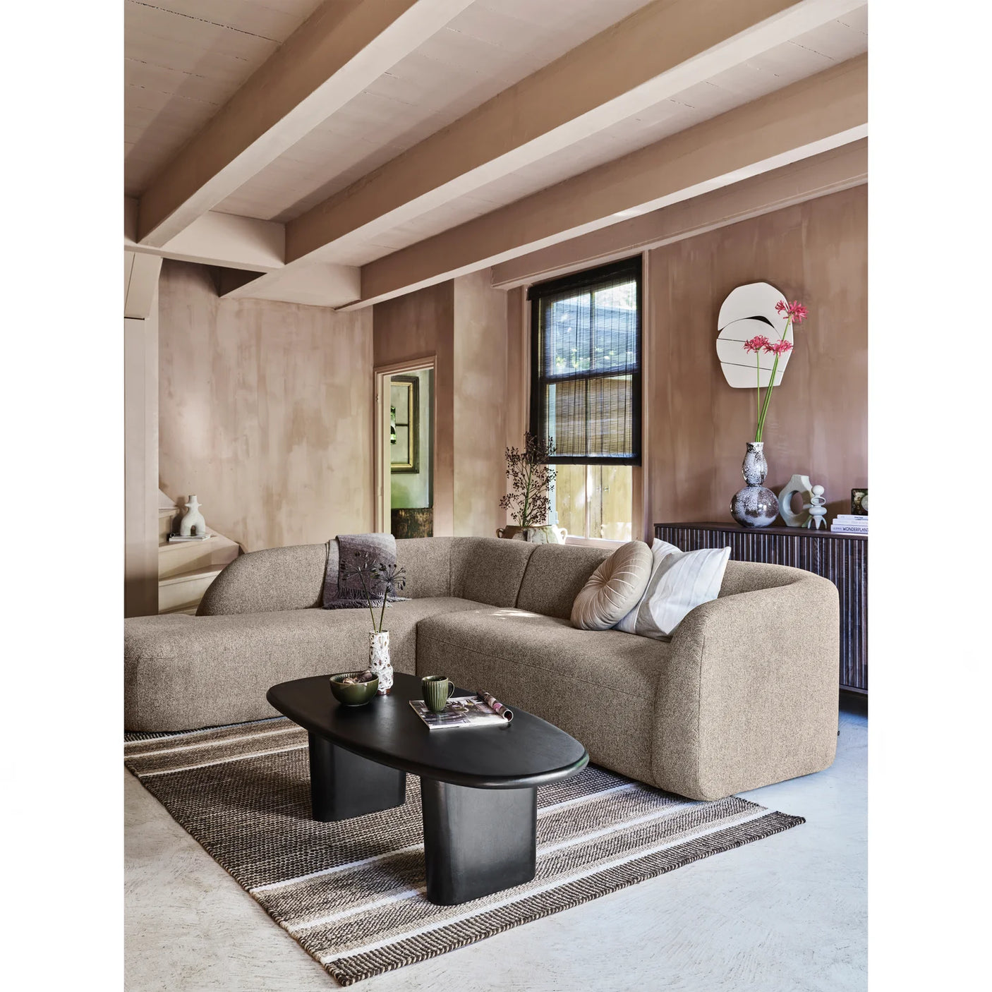 WOOOD, Sloping hörnsoffa vänster chenille naturel melange