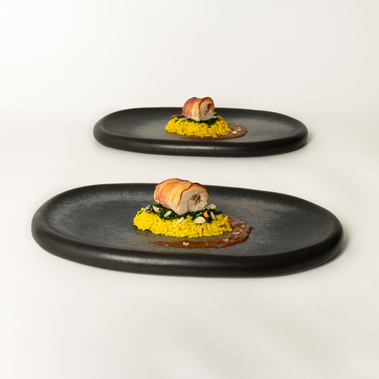 Quartzo grafite - stora fat (set om 4)