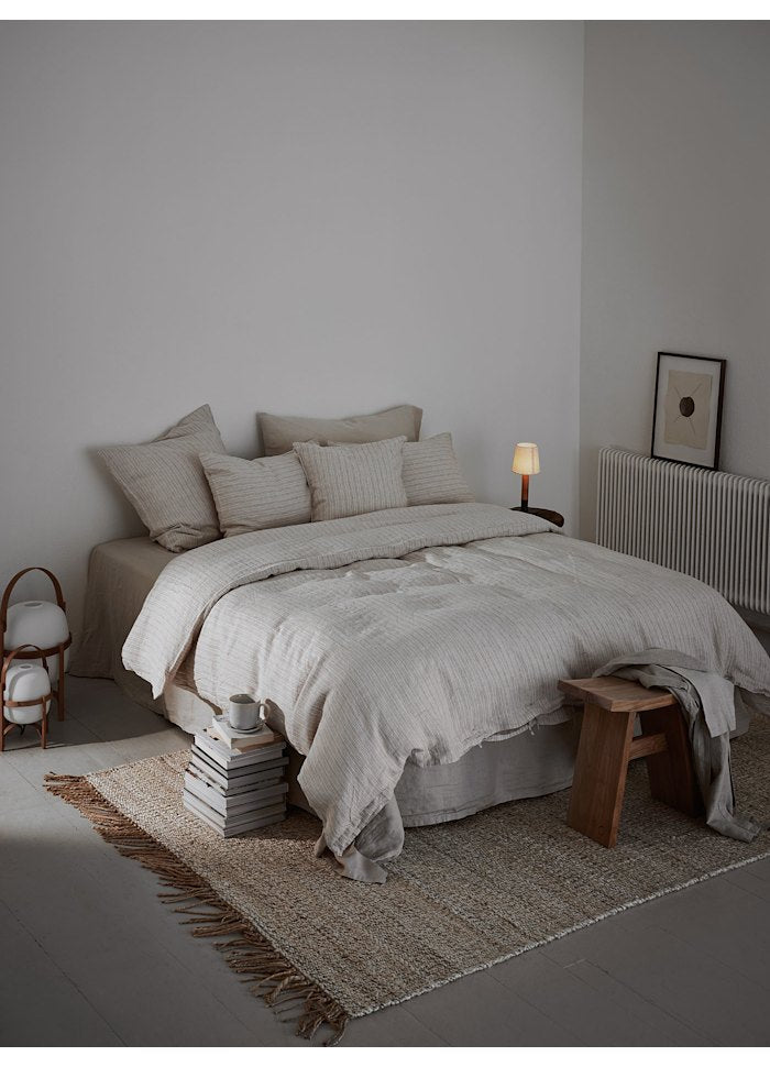 Påslakan linne hazelnut stripe, 240x220 cm