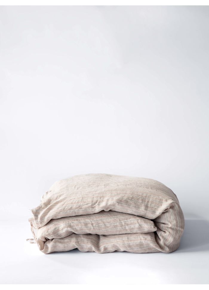 Påslakan linne hazelnut stripe, 140x200 cm