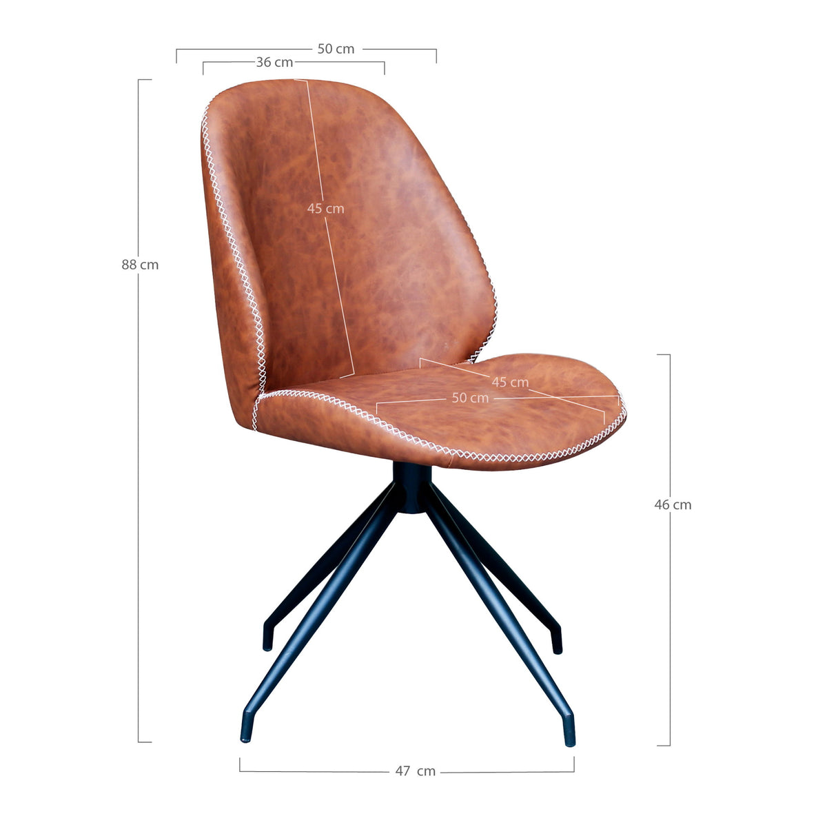 House Nordic, Monte Carlo Snurrbar Matstol PU-läder Vintagebrun med Svarta Ben – set om 2