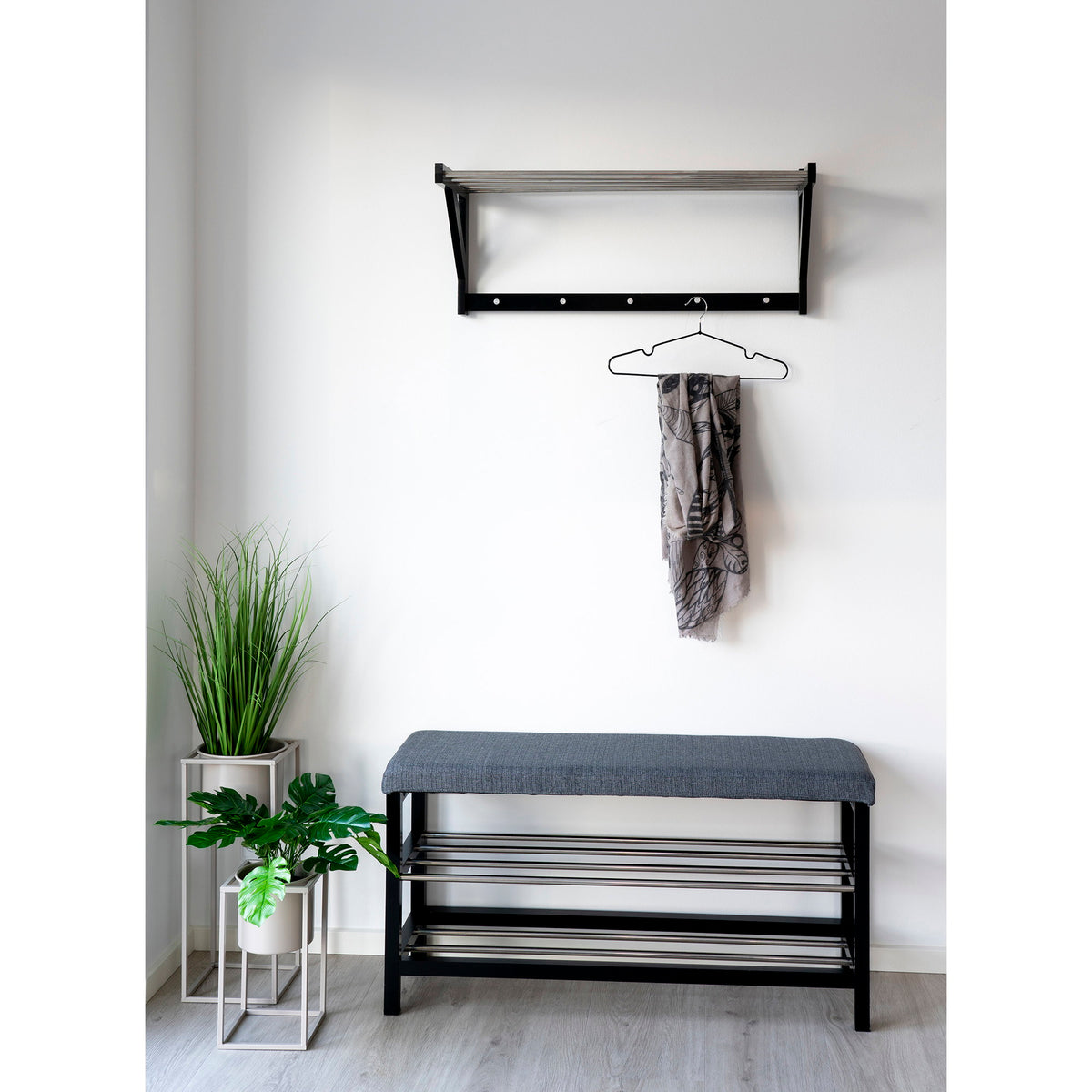 House Nordic, Padova Bänk med Dyna och Hyllor Grå 100 cm