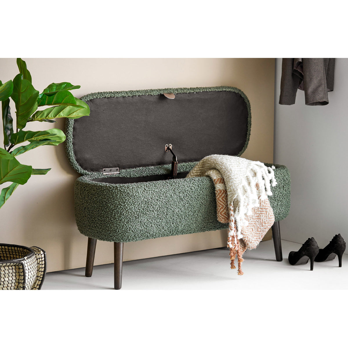 House Nordic, Harlow Bänk med Förvaring Teddy Grön 95 cm