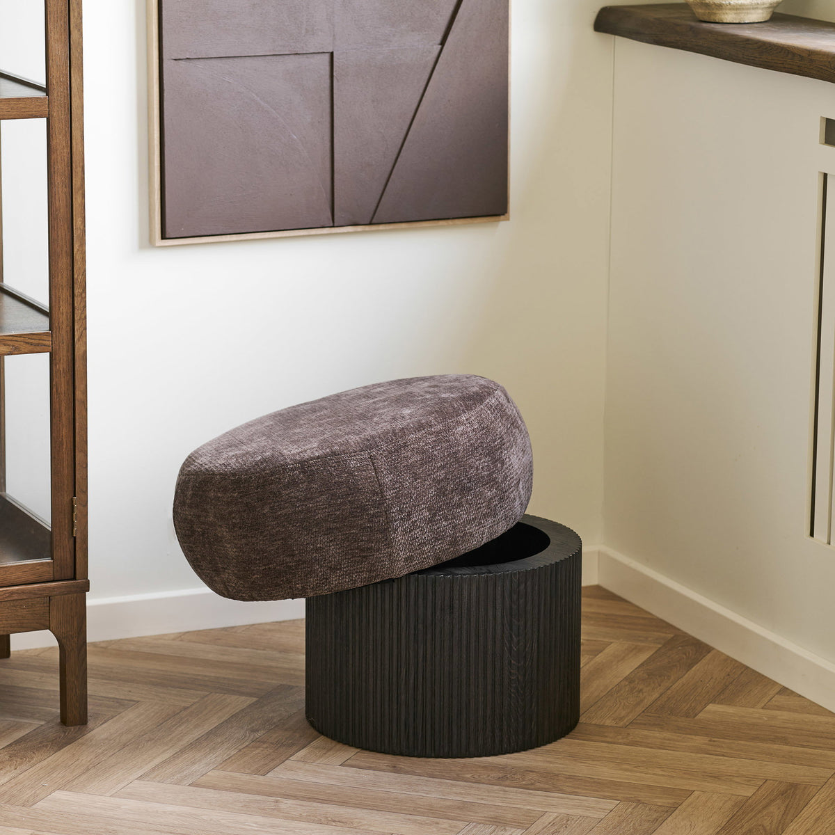 House Nordic, Christchurch Sittpuff Chenille Mörkbrun Ø52 cm