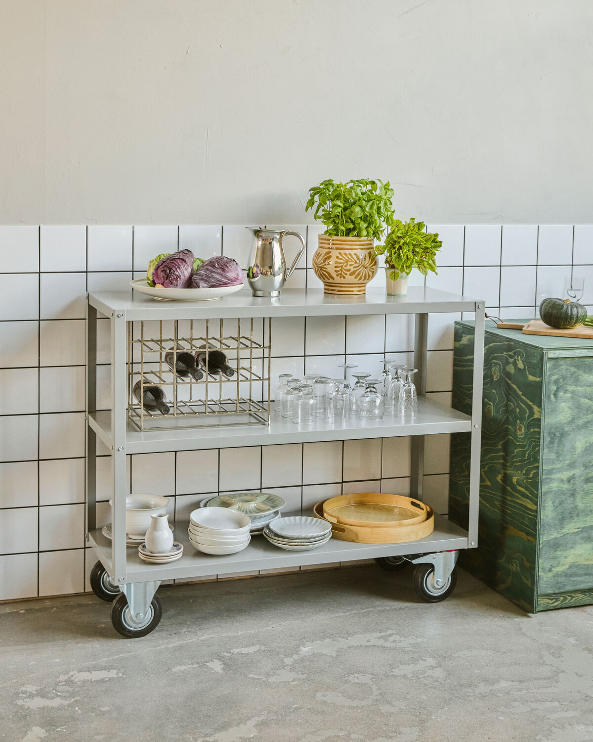 Reol med 4 hjul, HDTrolley, Grå