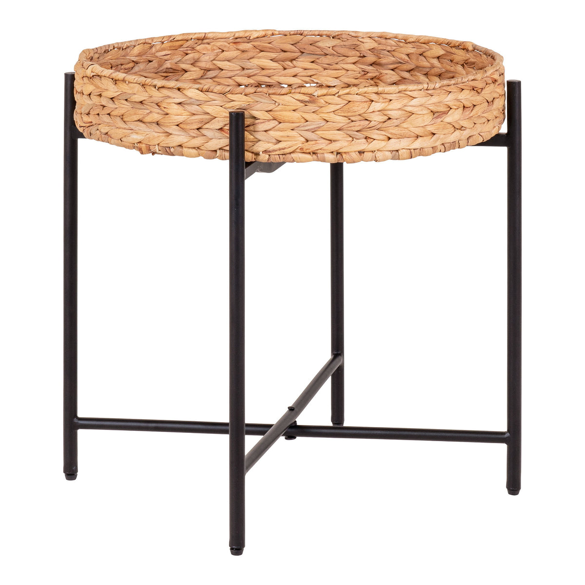 House Nordic, Naro Sidobord Vattenhyacint / Metall Svart / Natur Ø50 cm