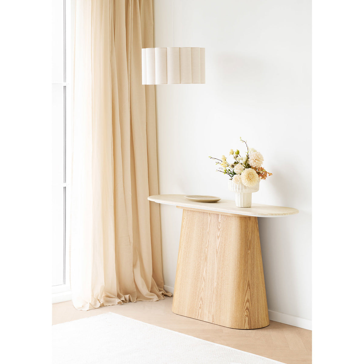 House Nordic, Larvik Konsolbord Marmorlook/Ask Natur/Offwhite 130 cm