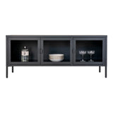 House Nordic, Brisbane TV-bänk 130 cm med 3 Glasdörrar – Svart