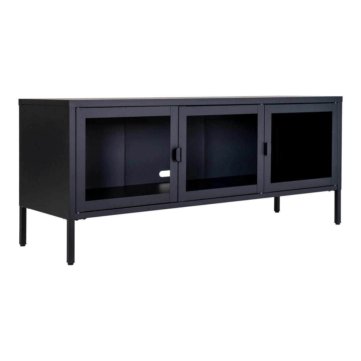 House Nordic, Brisbane TV-bänk 130 cm med 3 Glasdörrar – Svart