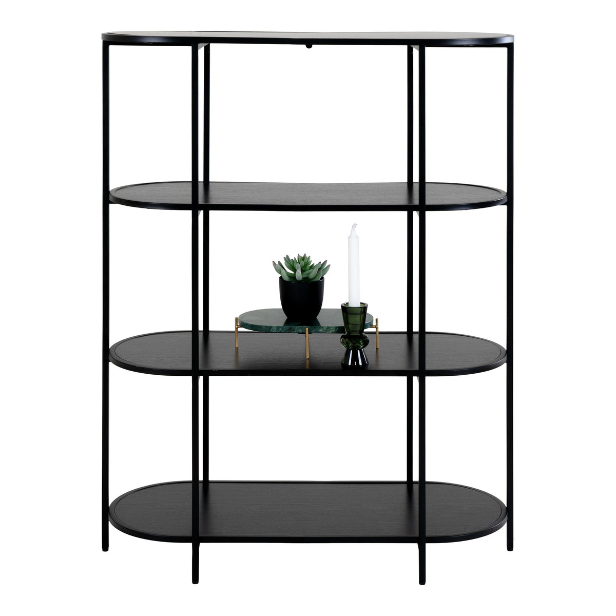 House Nordic, Vita Oval Bokhylla Svart 4 Hyllplan 111 cm