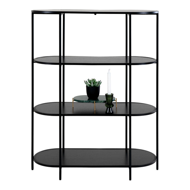 House Nordic, Vita Oval Bokhylla Svart 4 Hyllplan 111 cm
