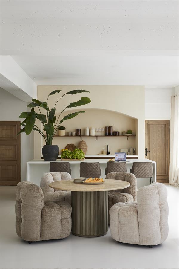 Riviera Maison, Villanova runt matbord i travertin och mangoträ – Beige, Ø 130 cm