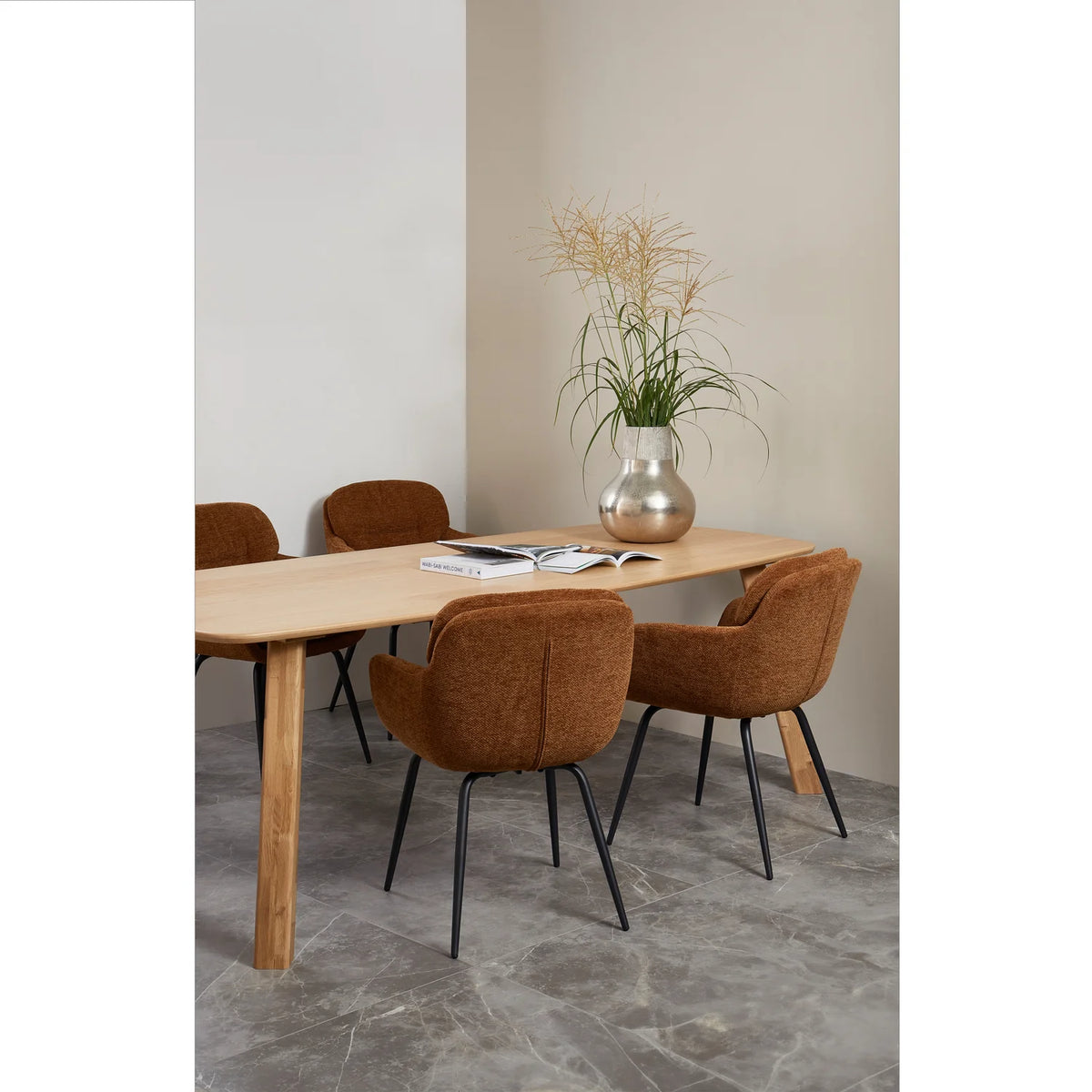 WOOOD, Runa matstol – chenille, karamellbrun/gul - 2st