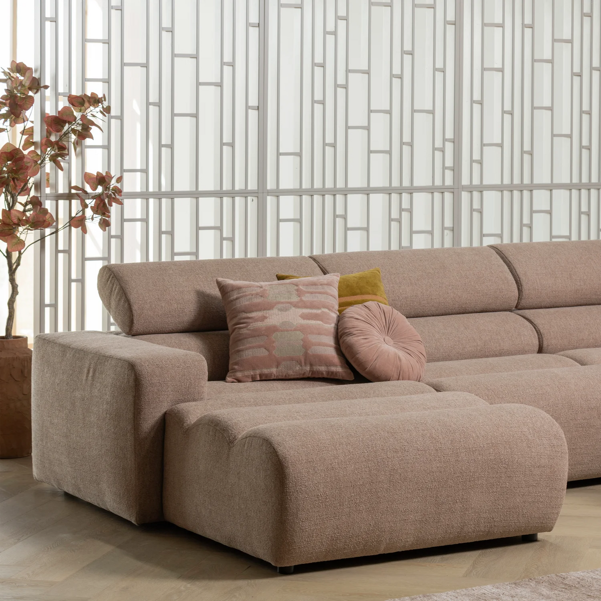 WOOOD, Novi schäslongsoffa vänster – bouclé, taupe