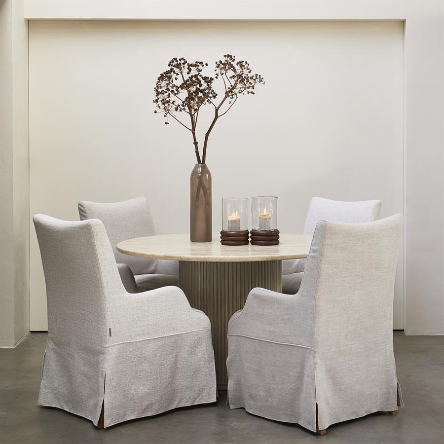 Riviera Maison, Villanova runt matbord i travertin och mangoträ – Beige, Ø 130 cm