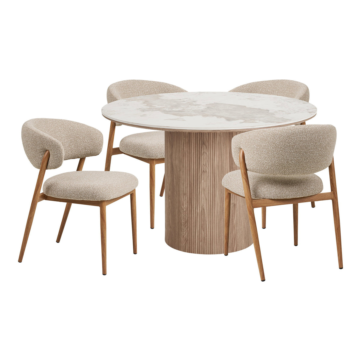 House Nordic, Matgrupp Athens & Cavi med 4 Stolar Sand / Natur / Vit 120 cm