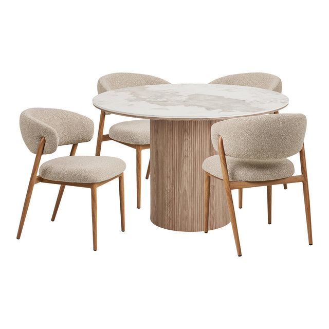 House Nordic, Matgrupp Athens & Cavi med 4 Stolar Sand / Natur / Vit 120 cm