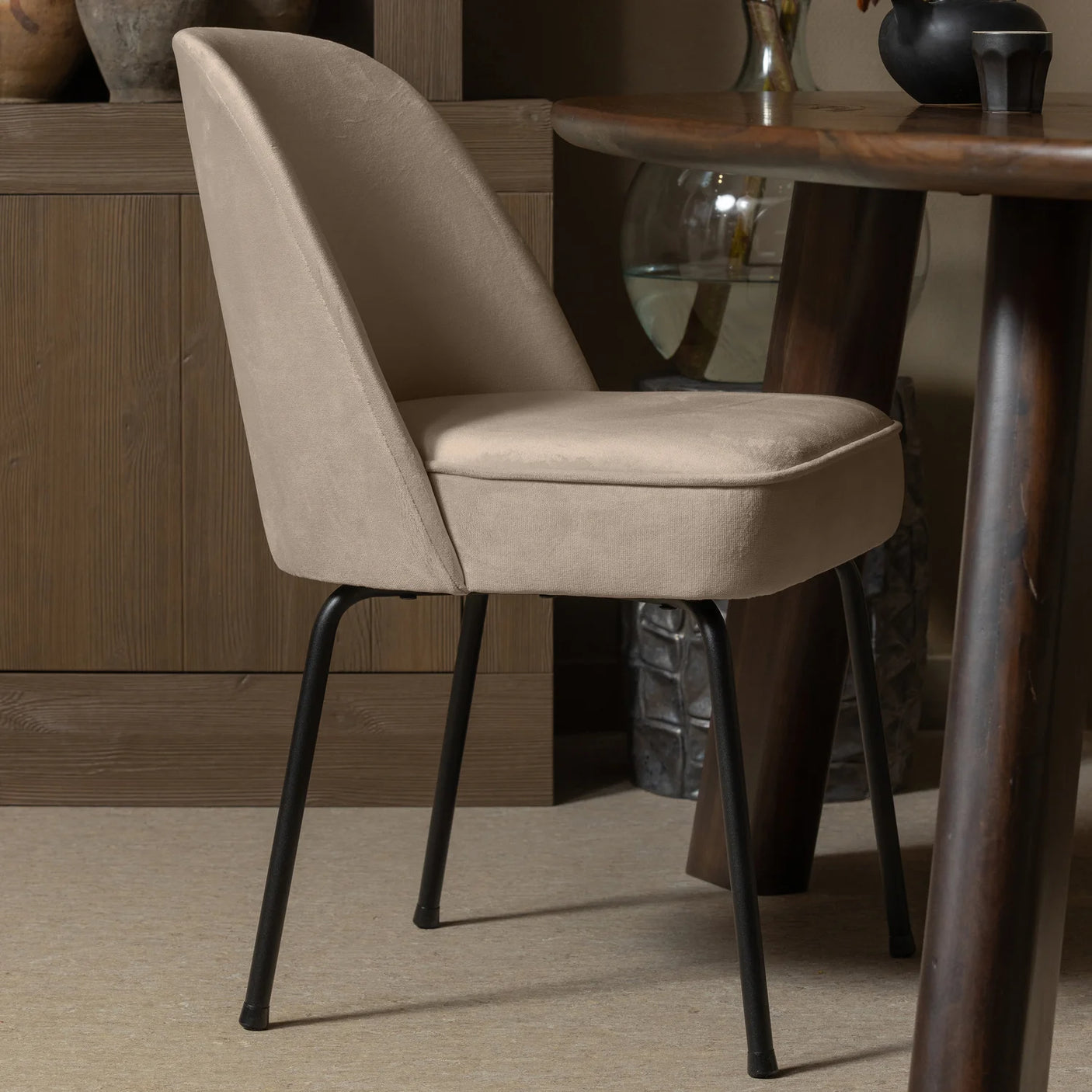 WOOOD, Vogue matstol sammet khaki