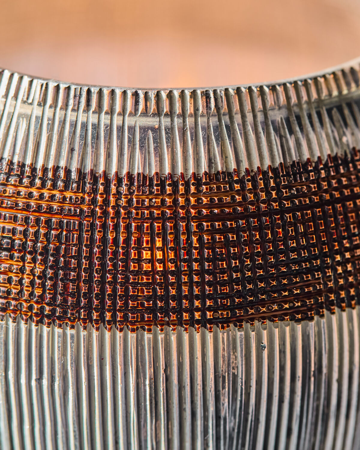 Värmeljushållare, HDStripe, Silver finish, Brun