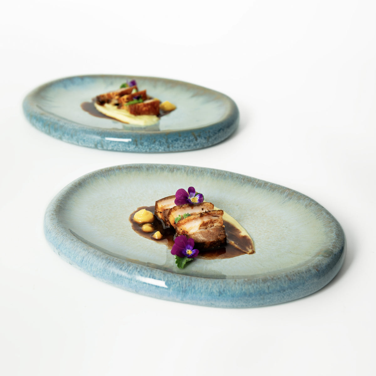 Quartzo aqua - stora fat (set om 4)