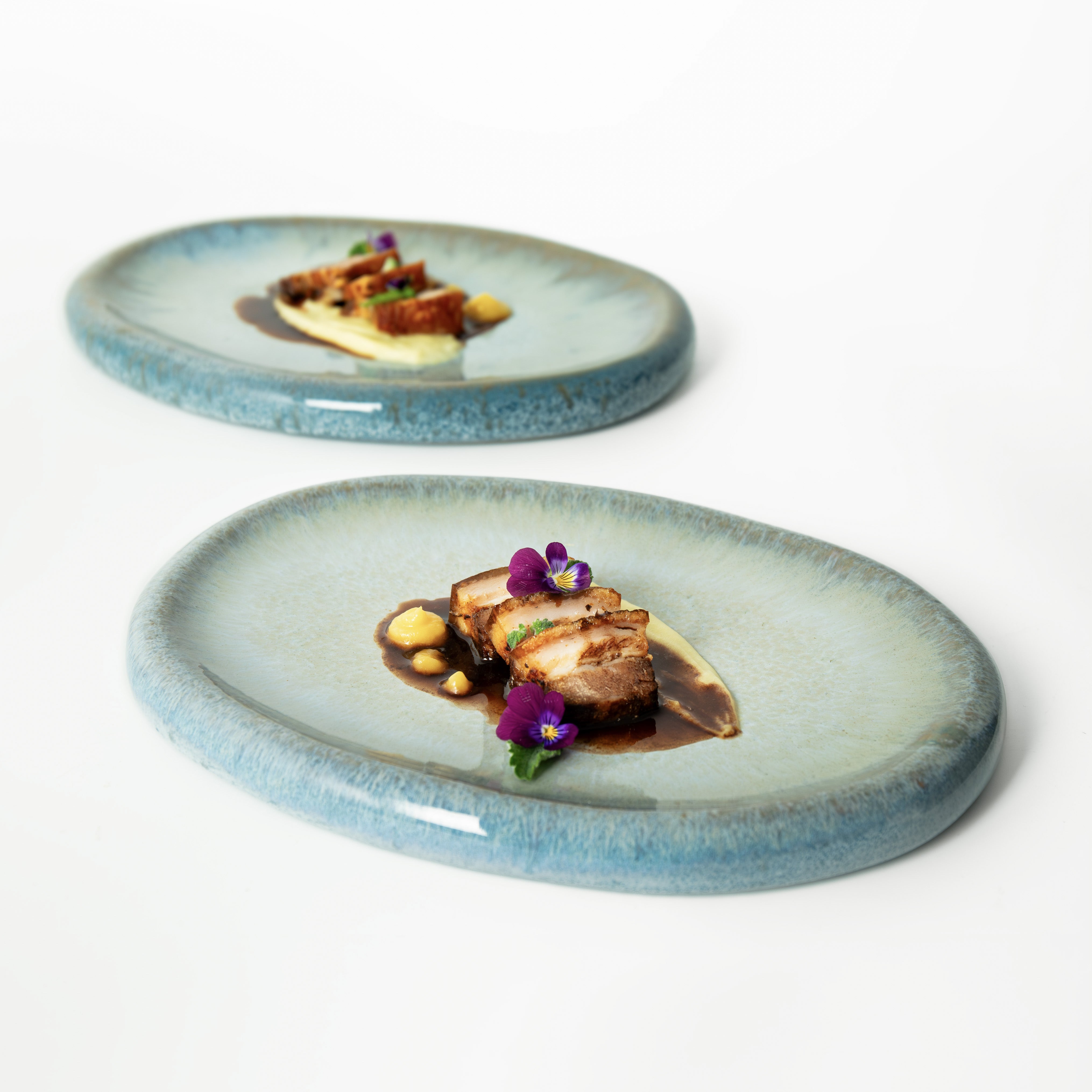 Quartzo aqua - stora fat (set om 4)