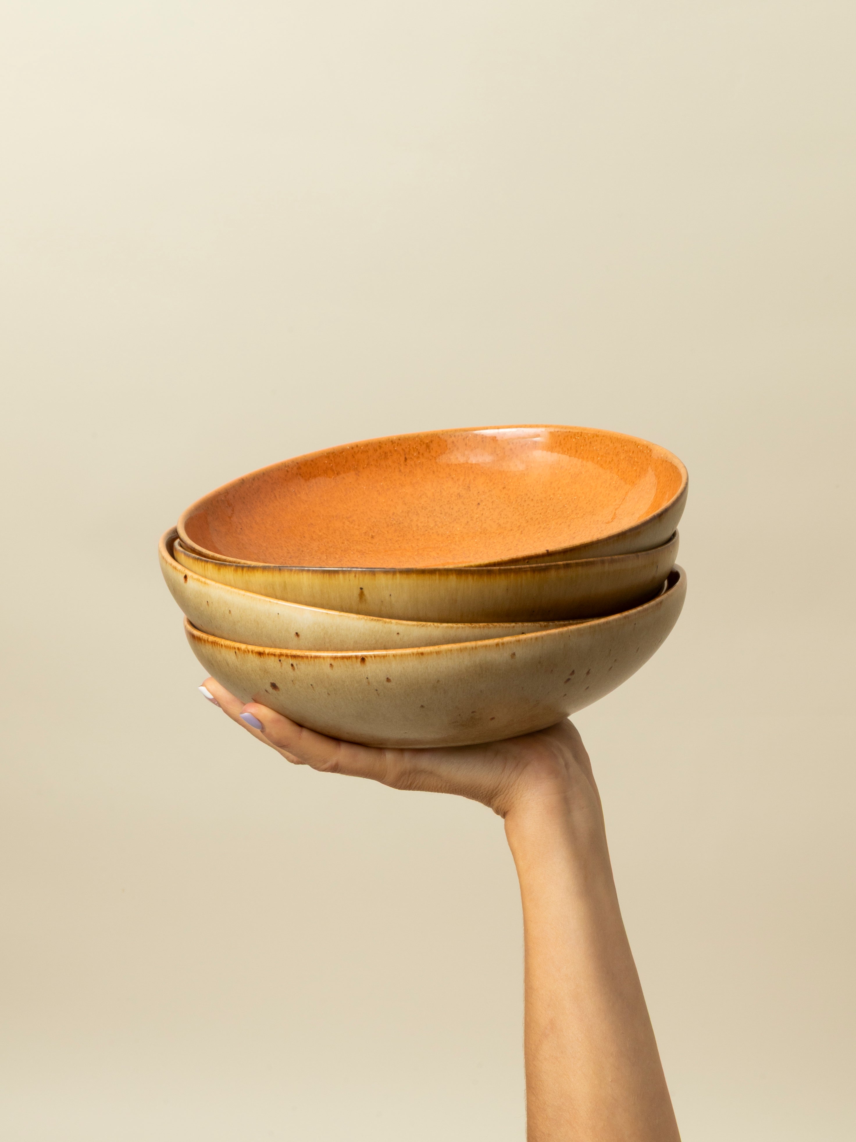 Blomfrön orange pastaskål   (set om 4)