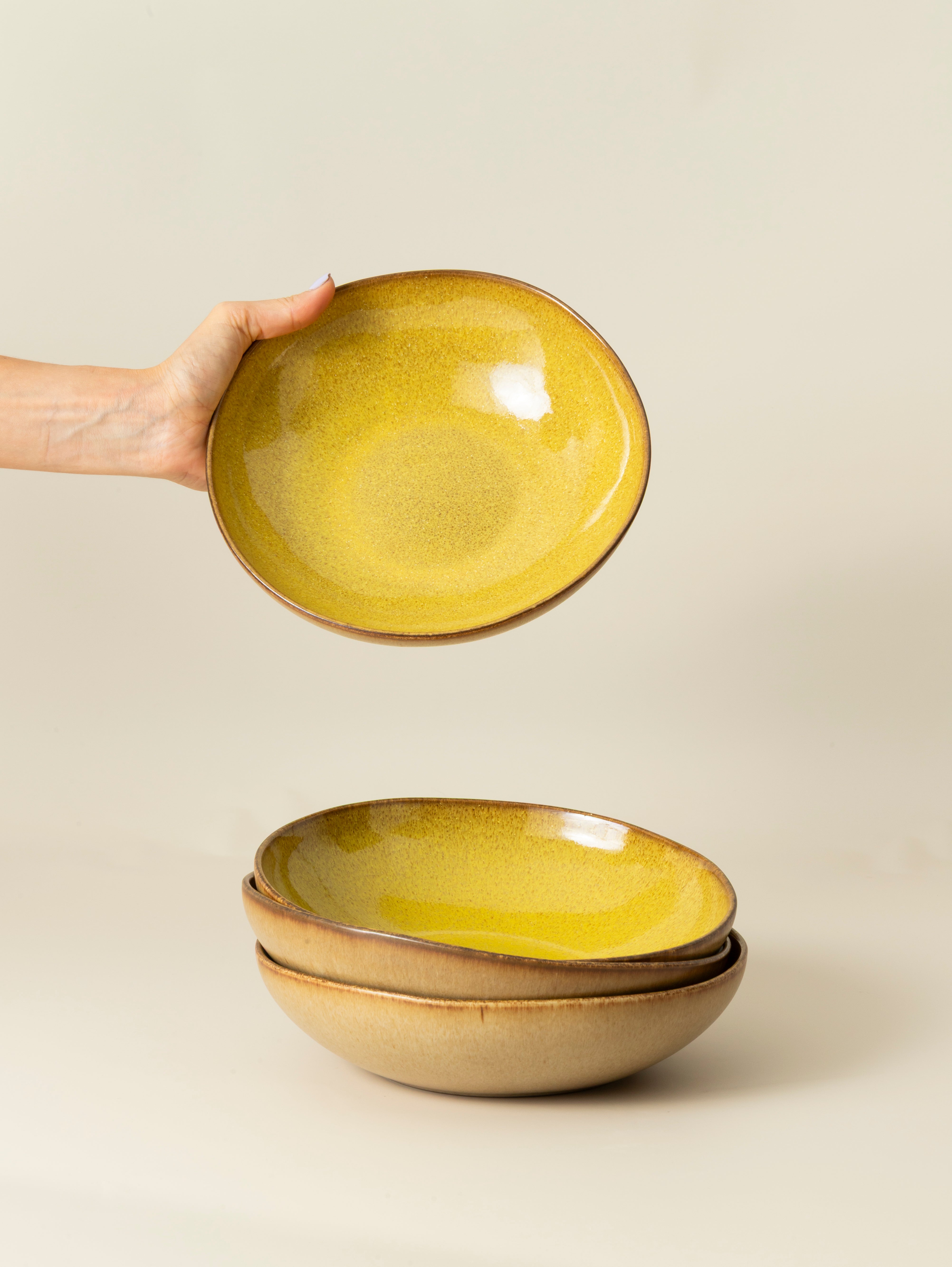 Blomfrön gul pastaskål (set om 4)