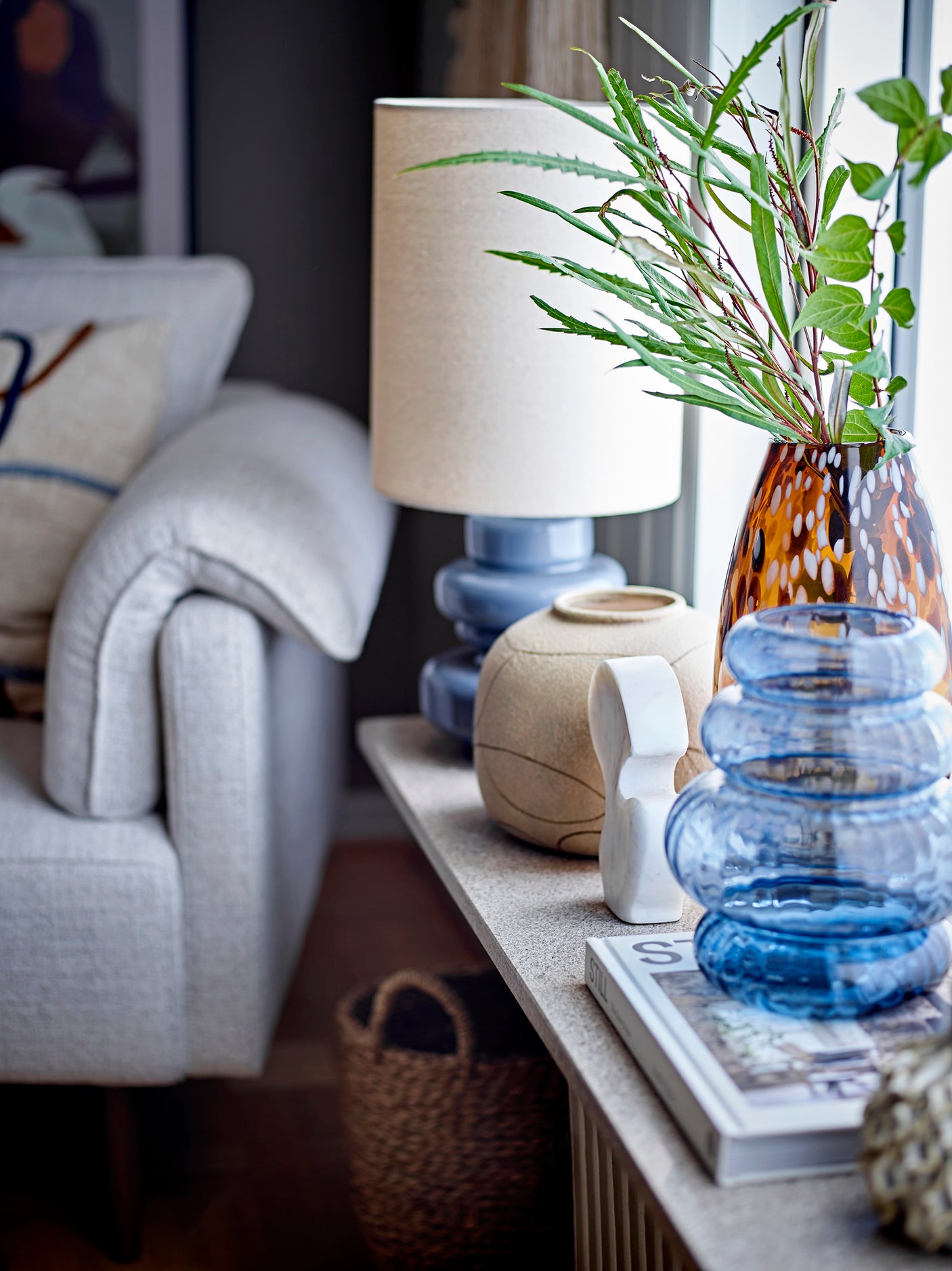 Bloomingville, Fabiola bordslampa, blå, glas