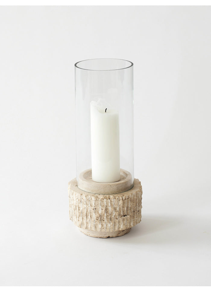 Travertine ljuslykta med glas